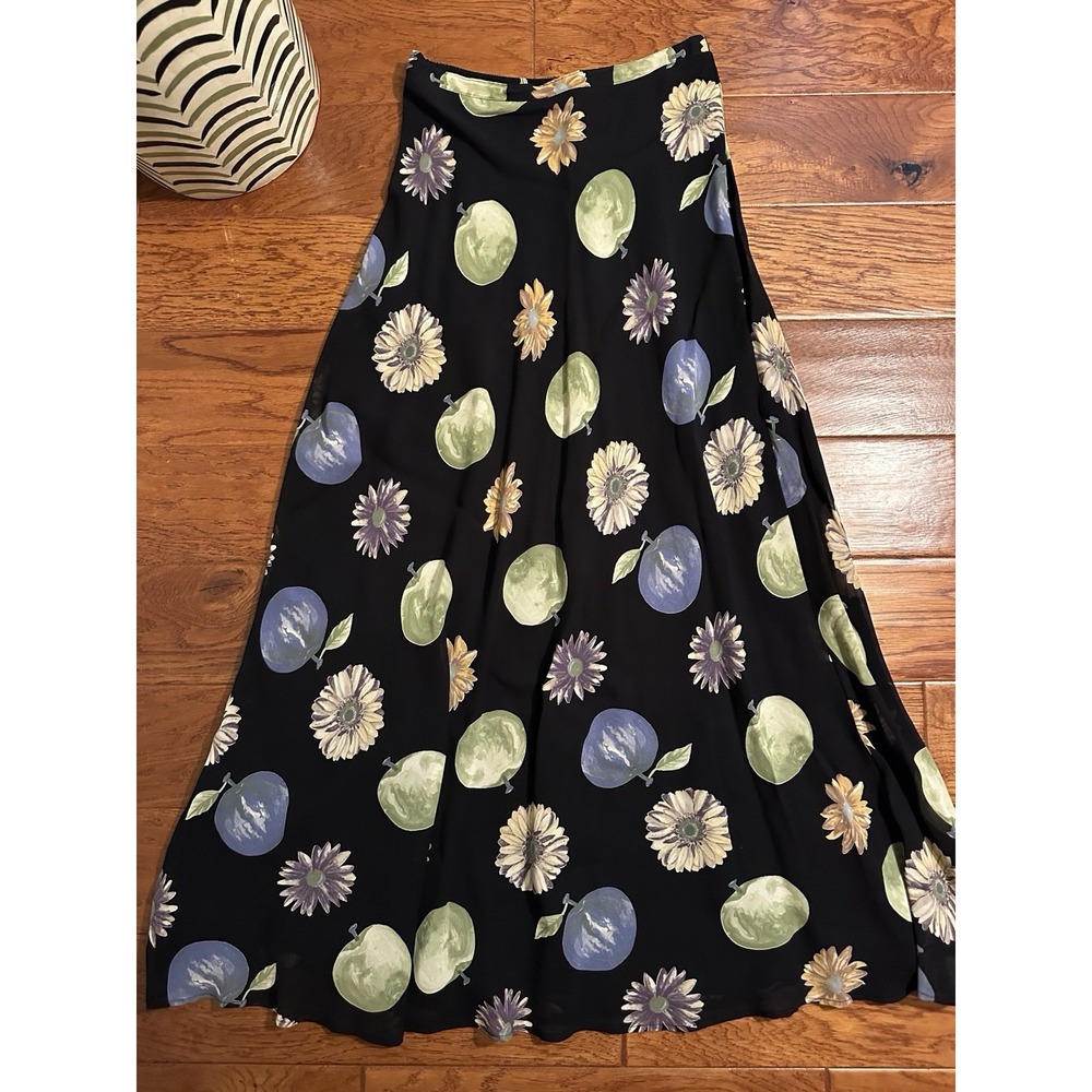 Vintage 90s Fruit Sunflower Print Rayon Convertible Skirt Strapless Dress M Y2K